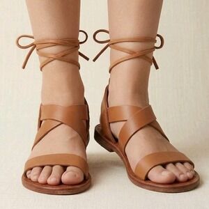 Beek Finch Cognac Leather Lace Up Gladiator Sandals Sz 7 Boho Spring Summer